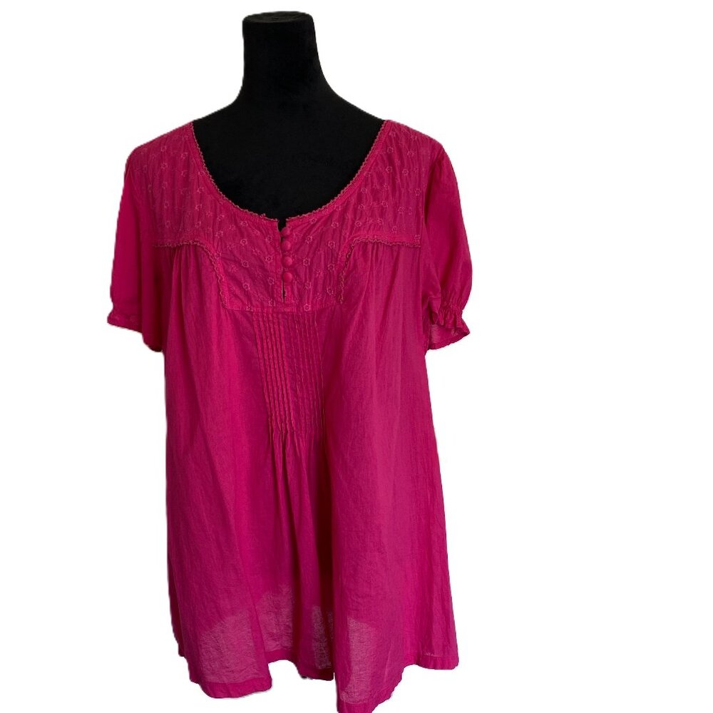 Lane Bryant SZ 18/20 Pink Peasant Style Cotton Top with Embroidered Details